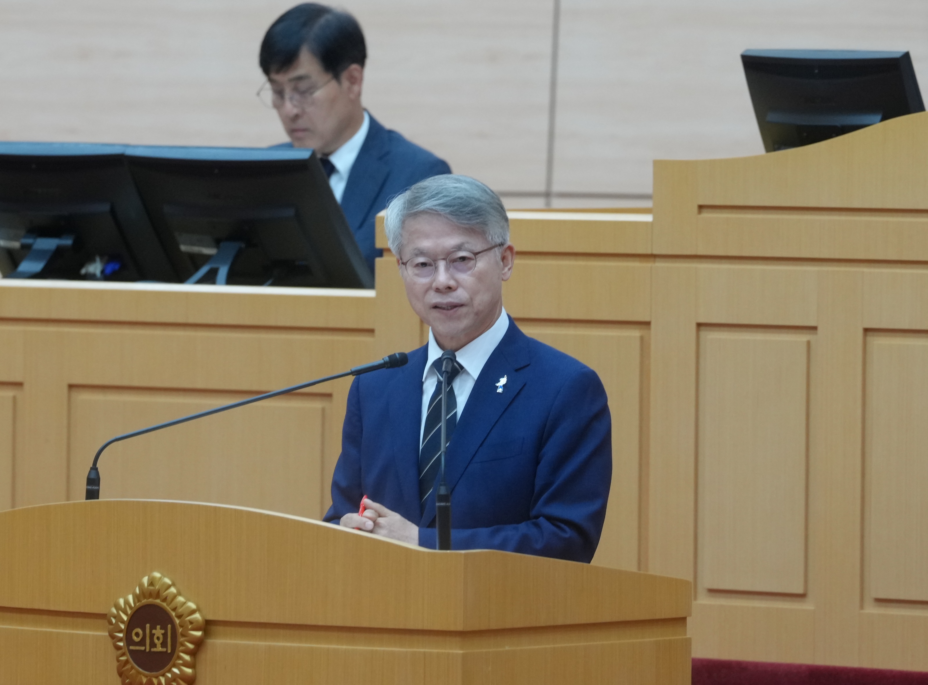 민형배 전남광주통합특별시장이 13일 통합특별시의회 본회의장에서 열린 ‘제2회 통합특별시의회 임시회 제1차 본회의’에서 2026년도 시정연설을 하고 있다. /전남광주통합특별시 제공